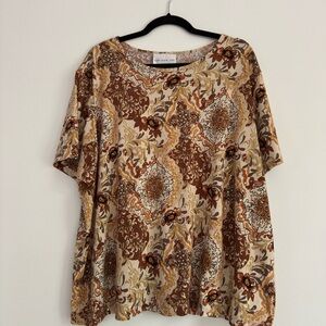 Susan Graver Brown and Cream Boxy Blouse